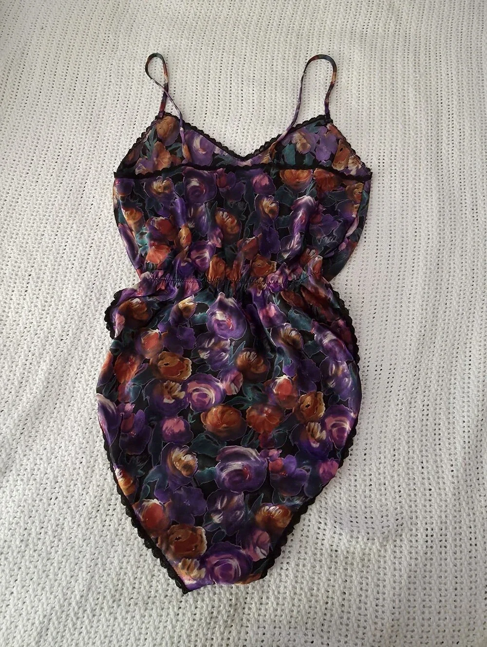 Vintage Myonne 1980s Floral Teddy Bodysuit Camisole Tank Top Lingerie - Picture 7 of 14